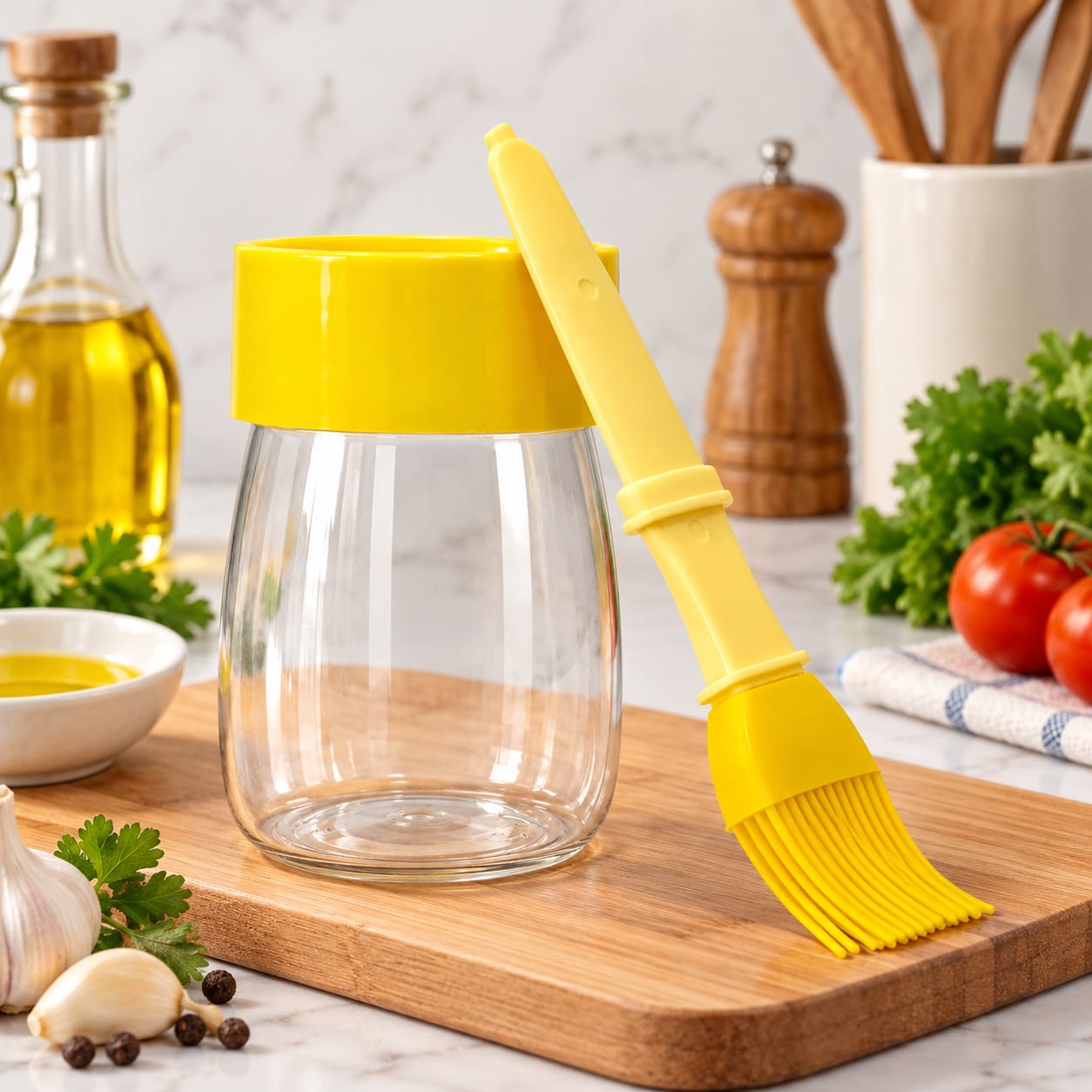 2 Pieces Silicone Oil Brush Jar Set 250ml Each | Kitchen Oil Dispenser with Brush - Image 4