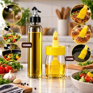 Premium Kitchen Oil Dispenser & Oil Brush Bottle Combo – 1000ml + 250ml