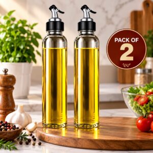 Premium Oil Dispenser Bottle Set of 2 with Easy Pour Spout & Measurement Markings