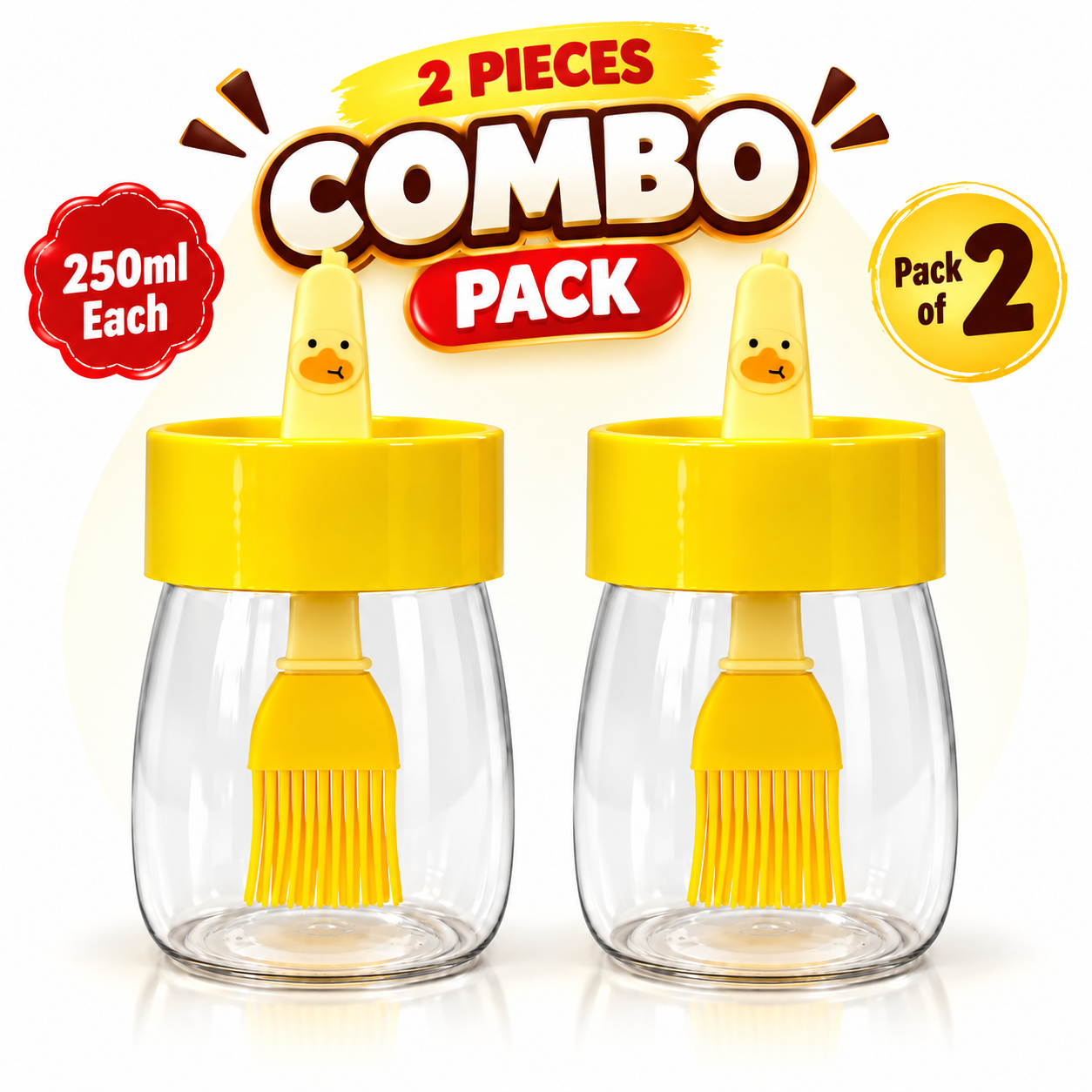 2 Pieces Silicone Oil Brush Jar Set 250ml Each | Kitchen Oil Dispenser with Brush